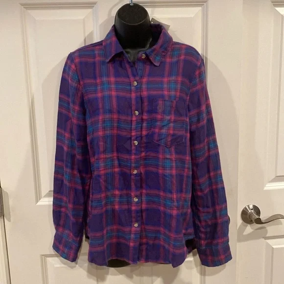 Large Aeropostale light flannel shirt with blue and pink - NWT - Picture 1 of 4